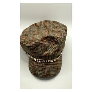 ZARA ACCESSORIES Women’s Tan Houndstooth Chain Detail Newsboy Hat SZ M